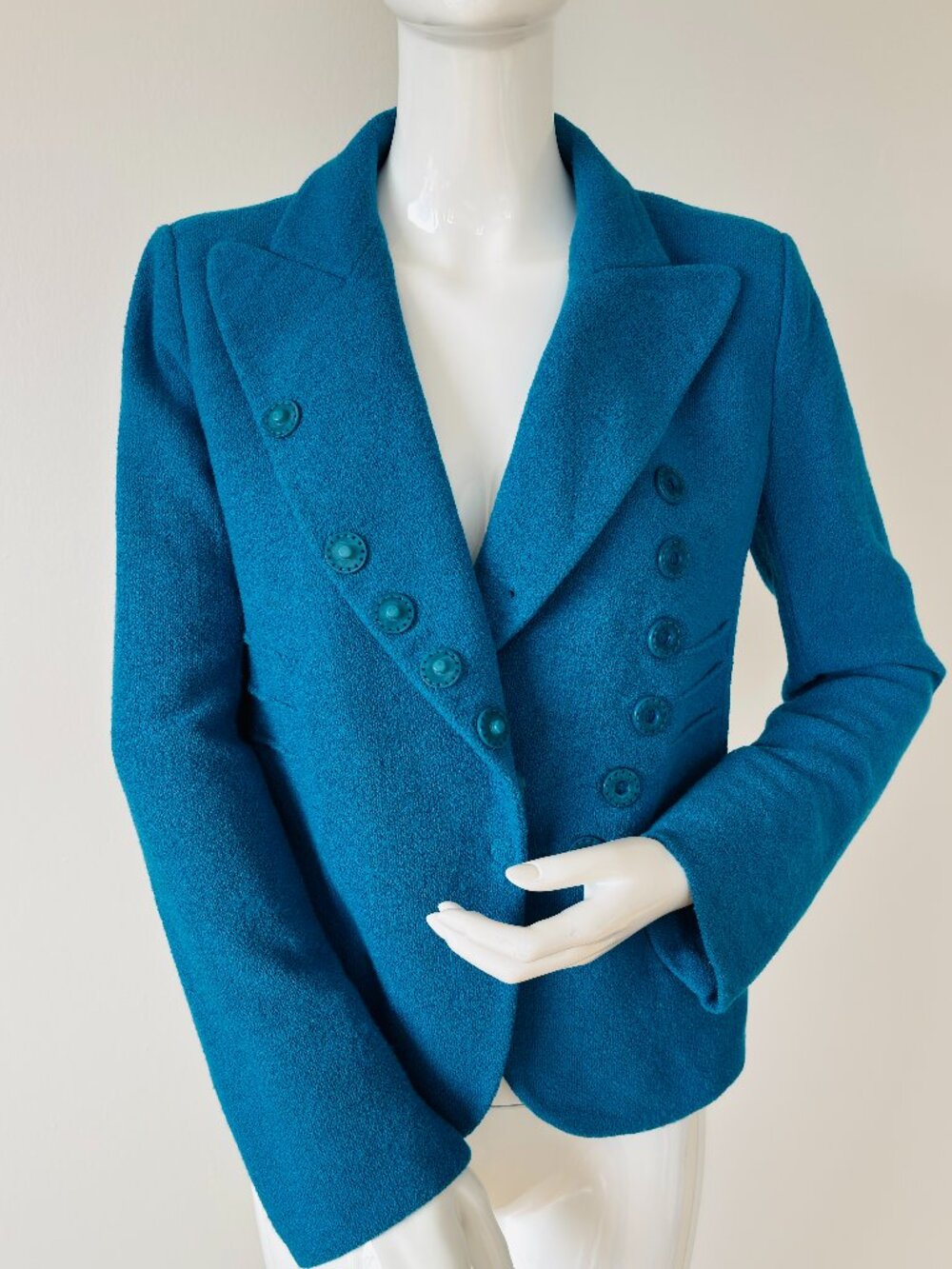 Vintage Sonia Rykiel Paris Turquoise Bouclé Double Breasted Jacket